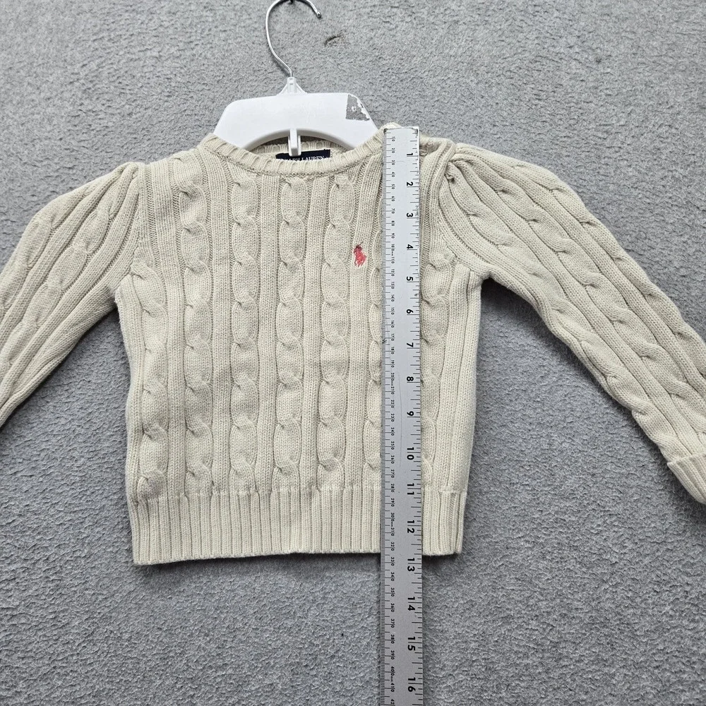 Ralph Lauren Toddler Sweater 24M Beige Embroidered Cable Knit Pony Logo